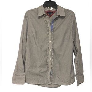 Tommy Hilfiger Vintage Button Blouse Fancy Formal Frill Striped LS Blouse - XL